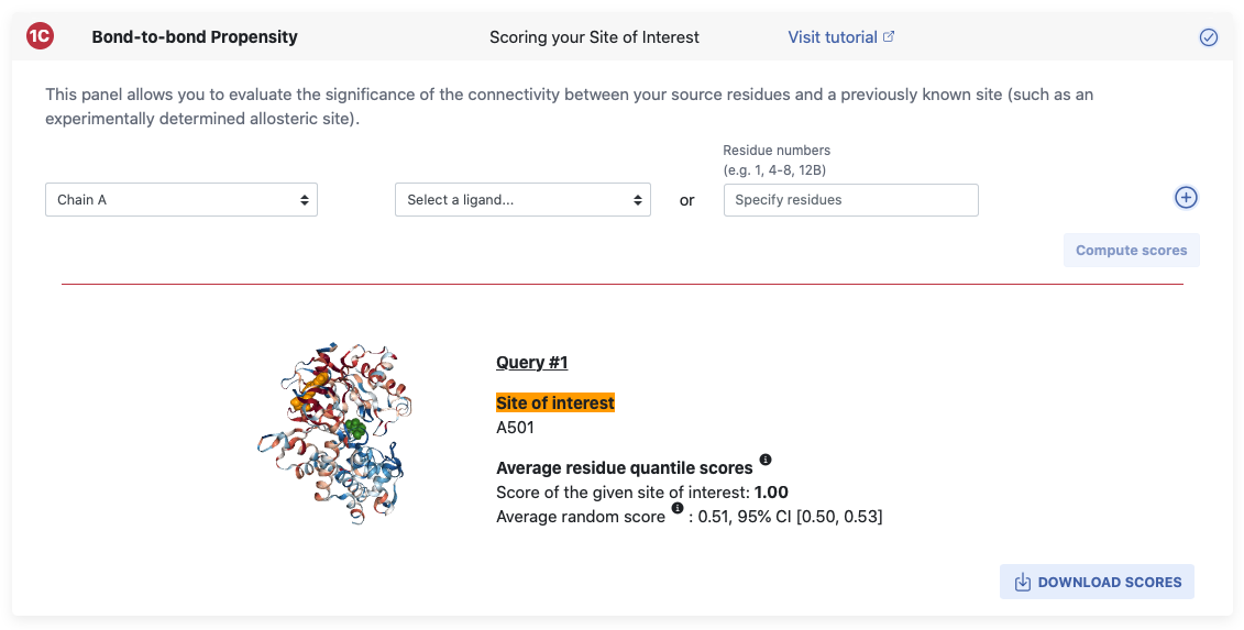 Screenshot of site of interest scoring on results page.